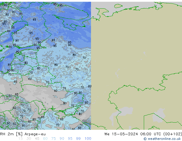 RH 2m Arpege-eu St 15.05.2024 06 UTC