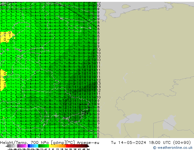Hoogte/Temp. 700 hPa Arpege-eu di 14.05.2024 18 UTC