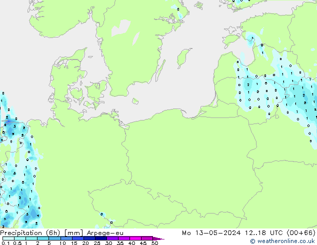 Precipitazione (6h) Arpege-eu lun 13.05.2024 18 UTC