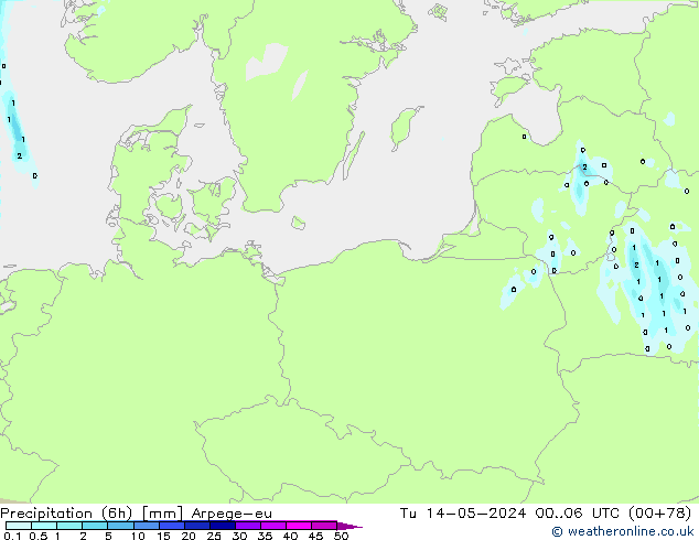 Precipitación (6h) Arpege-eu mar 14.05.2024 06 UTC