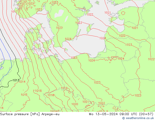 ciśnienie Arpege-eu pon. 13.05.2024 09 UTC