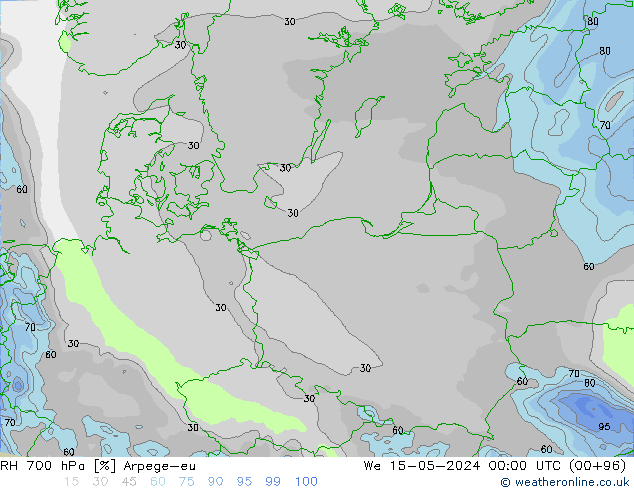 RH 700 hPa Arpege-eu Qua 15.05.2024 00 UTC