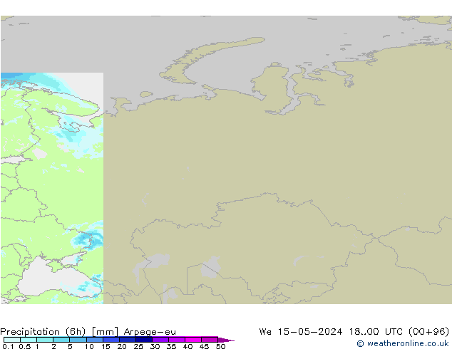 Totale neerslag (6h) Arpege-eu wo 15.05.2024 00 UTC