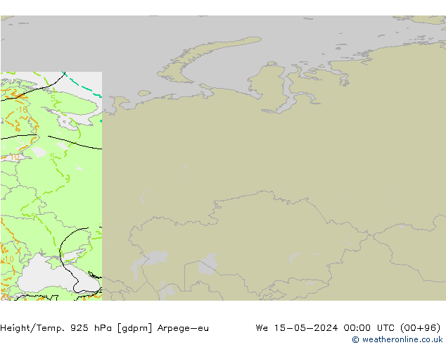 Géop./Temp. 925 hPa Arpege-eu mer 15.05.2024 00 UTC