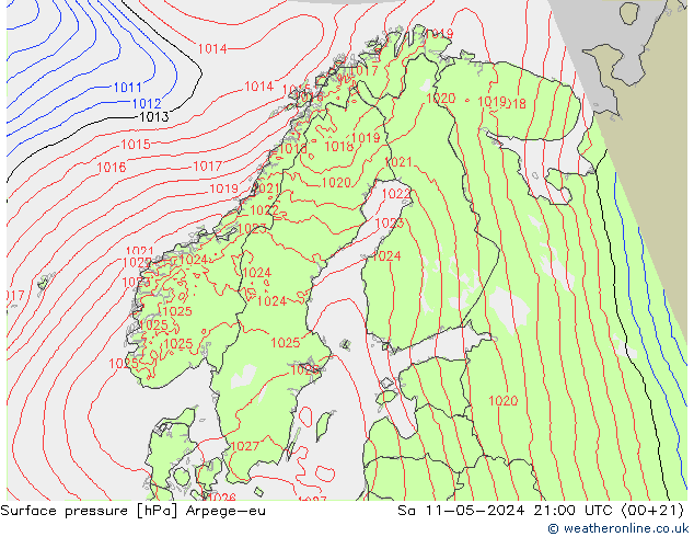 Surface pressure Arpege-eu Sa 11.05.2024 21 UTC