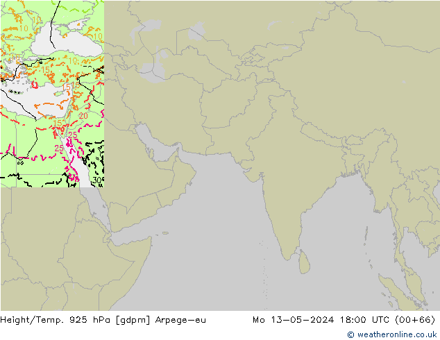 Geop./Temp. 925 hPa Arpege-eu lun 13.05.2024 18 UTC