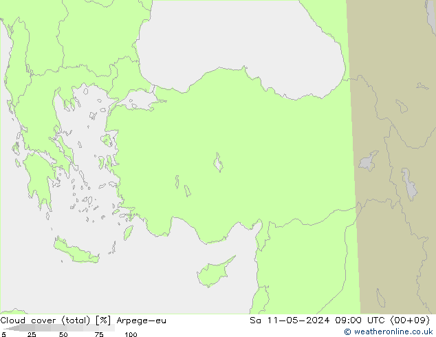 Cloud cover (total) Arpege-eu Sa 11.05.2024 09 UTC