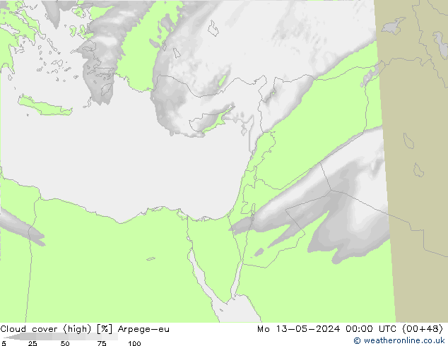 Cloud cover (high) Arpege-eu Mo 13.05.2024 00 UTC