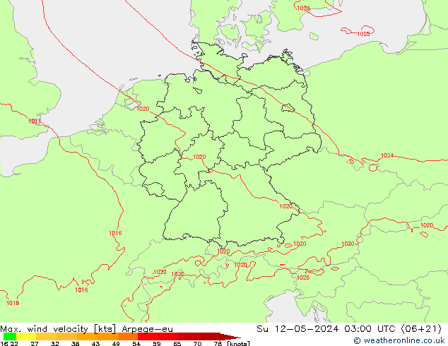 Windböen Arpege-eu So 12.05.2024 03 UTC