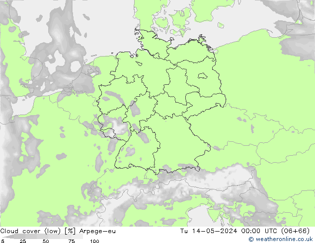 nízká oblaka Arpege-eu Út 14.05.2024 00 UTC