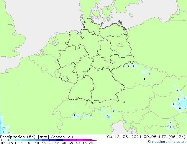 Precipitazione (6h) Arpege-eu dom 12.05.2024 06 UTC