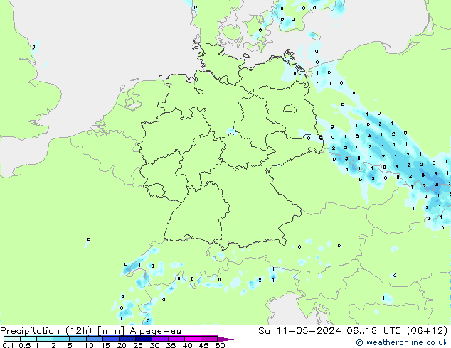 降水量 (12h) Arpege-eu 星期六 11.05.2024 18 UTC
