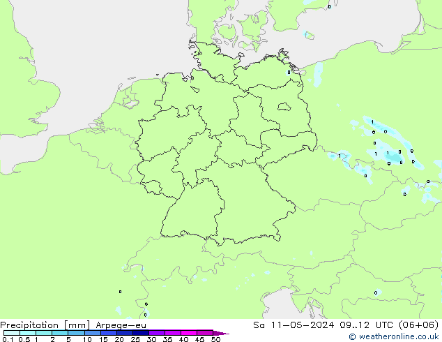 Srážky Arpege-eu So 11.05.2024 12 UTC