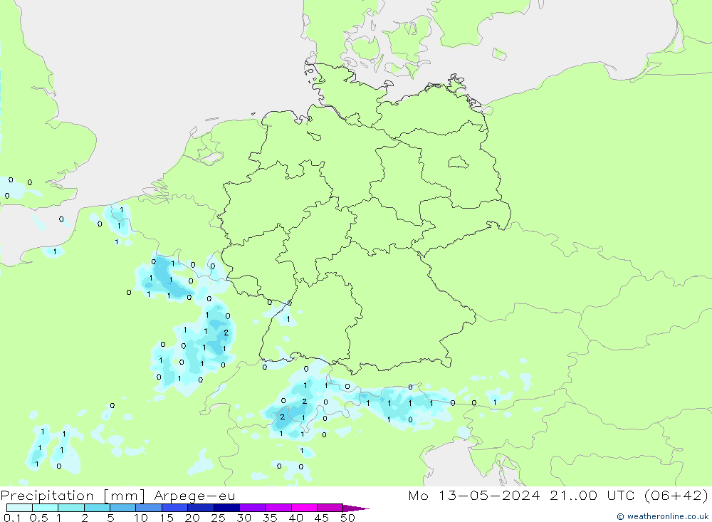 Precipitazione Arpege-eu lun 13.05.2024 00 UTC