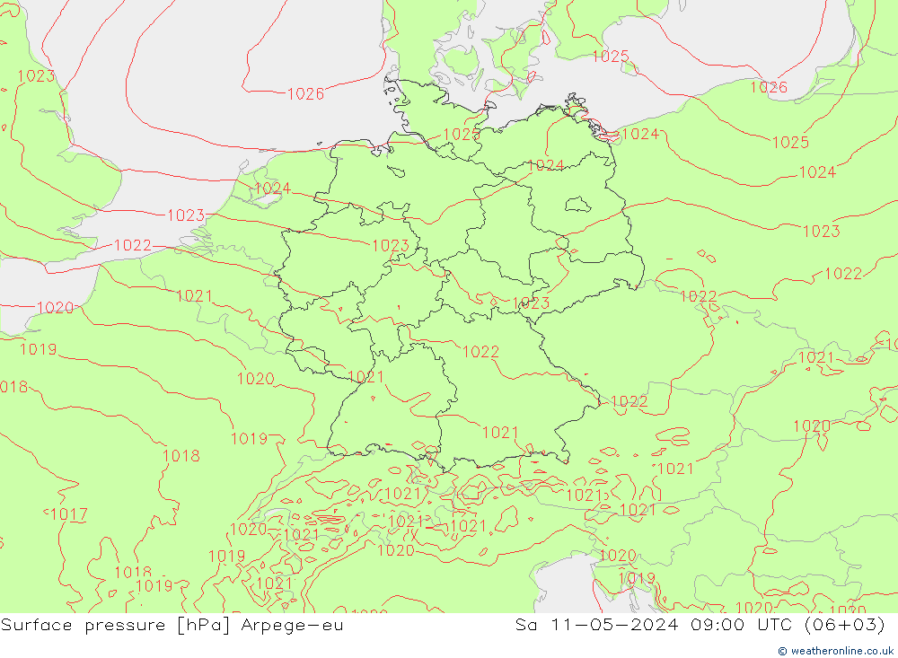 Bodendruck Arpege-eu Sa 11.05.2024 09 UTC