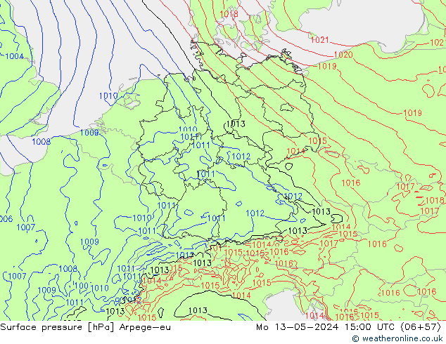 Surface pressure Arpege-eu Mo 13.05.2024 15 UTC