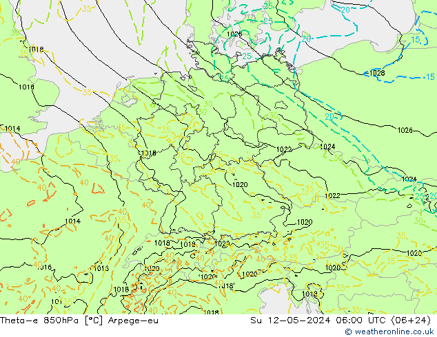 Theta-e 850hPa Arpege-eu So 12.05.2024 06 UTC