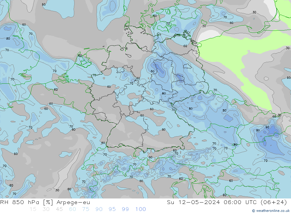 RH 850 hPa Arpege-eu So 12.05.2024 06 UTC