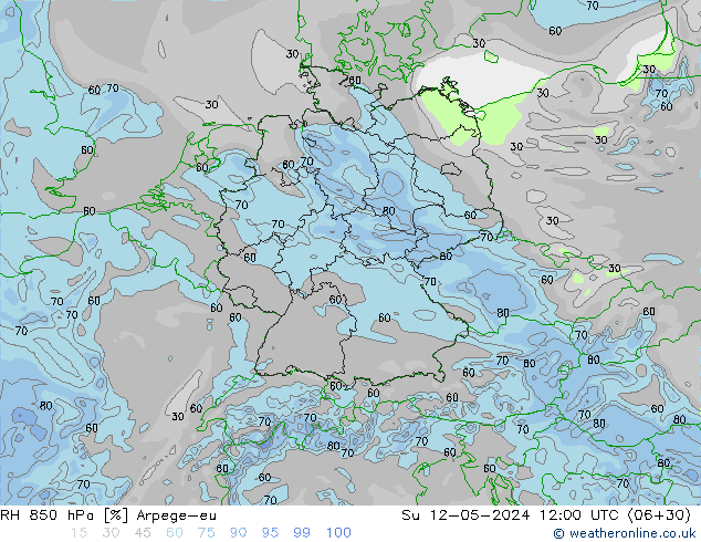 RH 850 hPa Arpege-eu Dom 12.05.2024 12 UTC