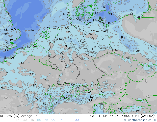 RH 2m Arpege-eu 星期六 11.05.2024 09 UTC