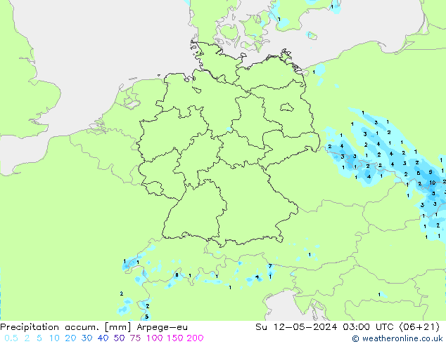 Precipitation accum. Arpege-eu Su 12.05.2024 03 UTC