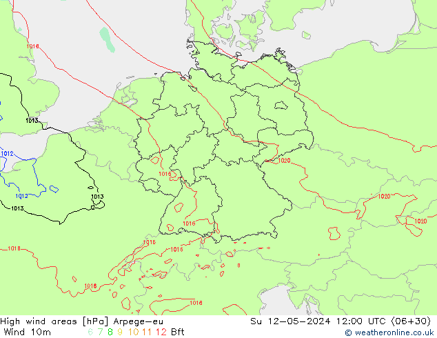 High wind areas Arpege-eu Su 12.05.2024 12 UTC