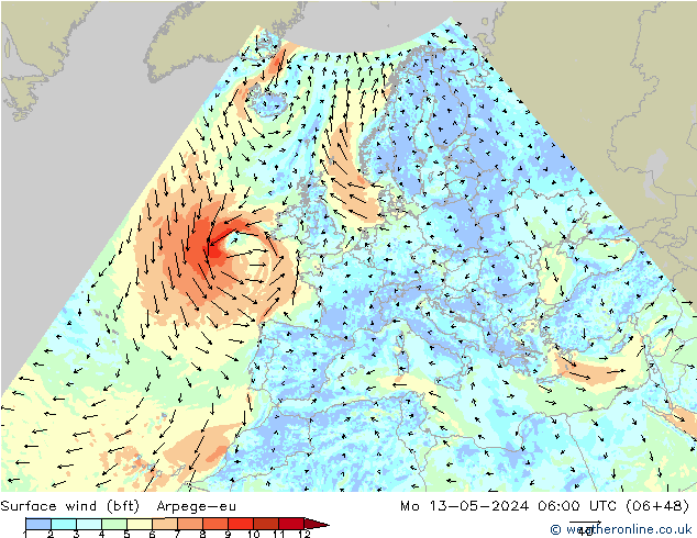 wiatr 10 m (bft) Arpege-eu pon. 13.05.2024 06 UTC