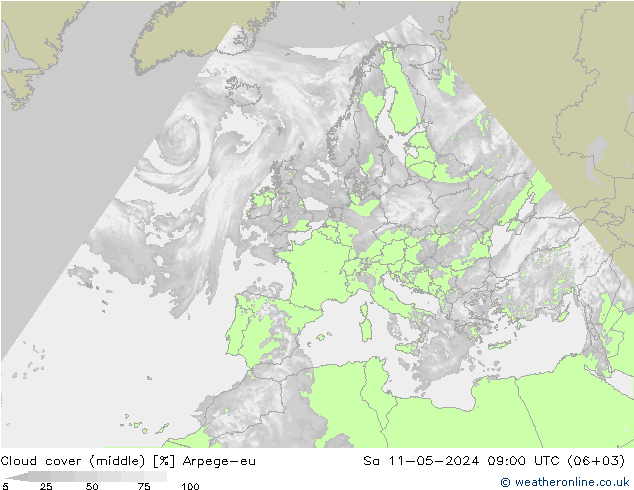 Nubes medias Arpege-eu sáb 11.05.2024 09 UTC