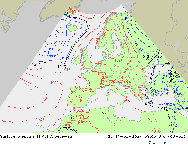 地面气压 Arpege-eu 星期六 11.05.2024 09 UTC