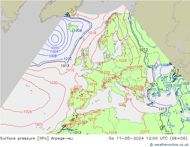 地面气压 Arpege-eu 星期六 11.05.2024 12 UTC
