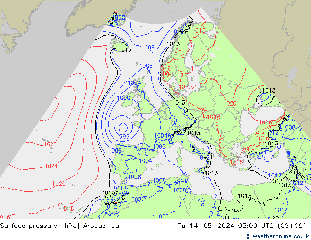 Presión superficial Arpege-eu mar 14.05.2024 03 UTC