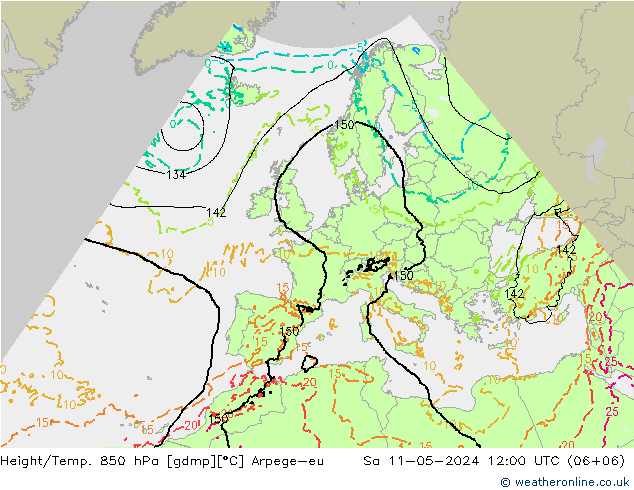 Height/Temp. 850 hPa Arpege-eu So 11.05.2024 12 UTC