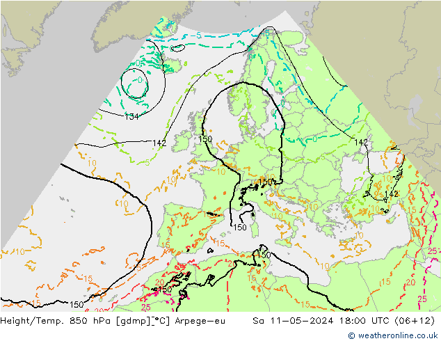 Height/Temp. 850 hPa Arpege-eu Sa 11.05.2024 18 UTC