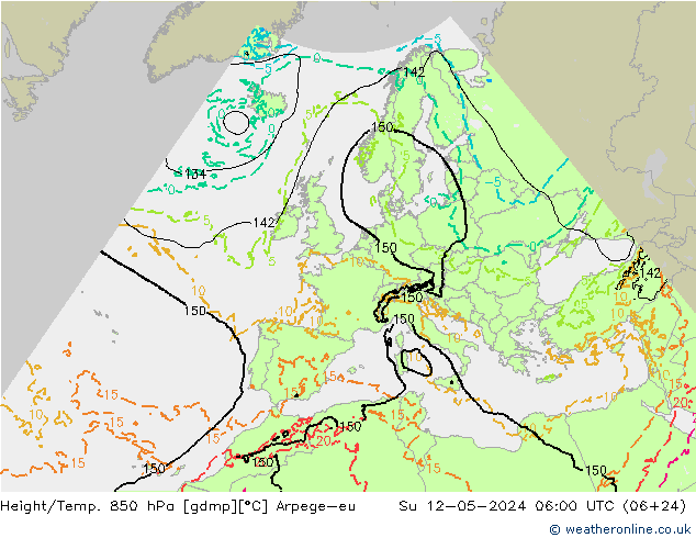 Height/Temp. 850 hPa Arpege-eu So 12.05.2024 06 UTC