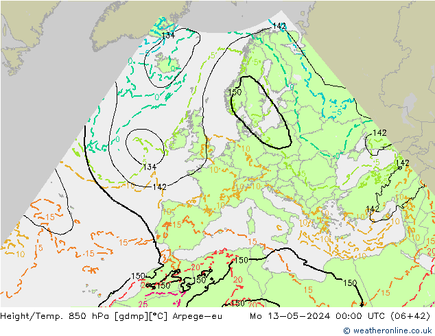 Hoogte/Temp. 850 hPa Arpege-eu ma 13.05.2024 00 UTC