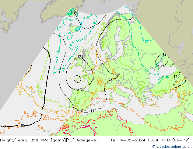 Hoogte/Temp. 850 hPa Arpege-eu di 14.05.2024 06 UTC