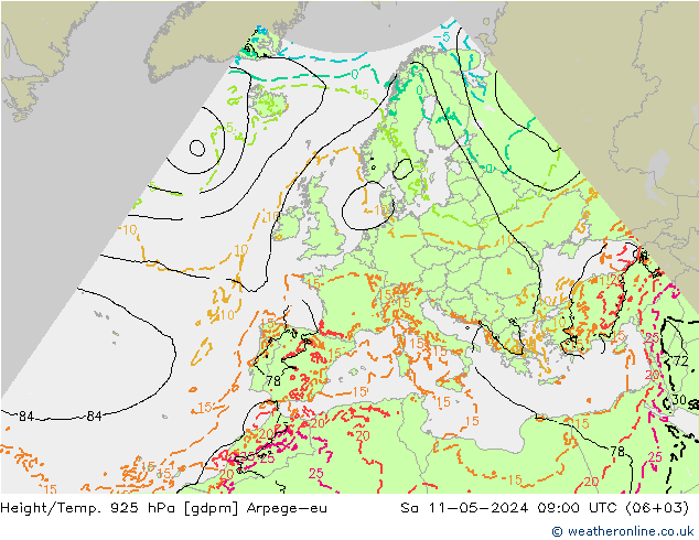 Height/Temp. 925 hPa Arpege-eu so. 11.05.2024 09 UTC