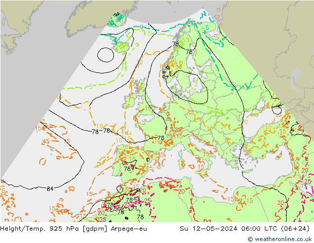 Height/Temp. 925 hPa Arpege-eu Dom 12.05.2024 06 UTC