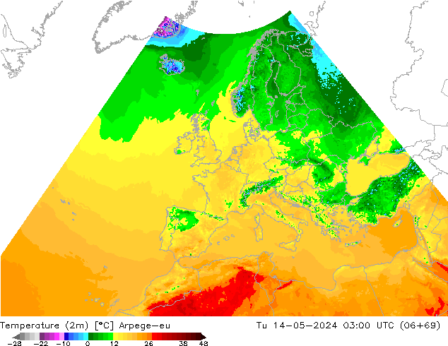 Temperature (2m) Arpege-eu Tu 14.05.2024 03 UTC