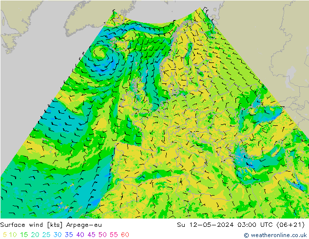 Wind 10 m Arpege-eu zo 12.05.2024 03 UTC
