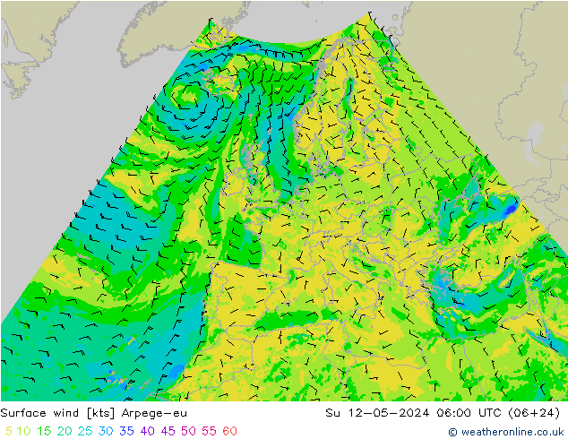 Surface wind Arpege-eu Su 12.05.2024 06 UTC