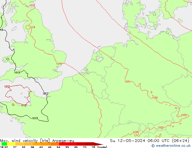Max. wind velocity Arpege-eu Su 12.05.2024 06 UTC