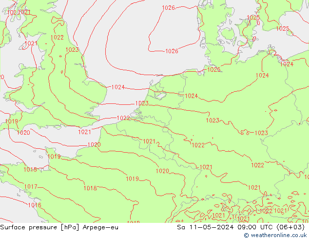 地面气压 Arpege-eu 星期六 11.05.2024 09 UTC