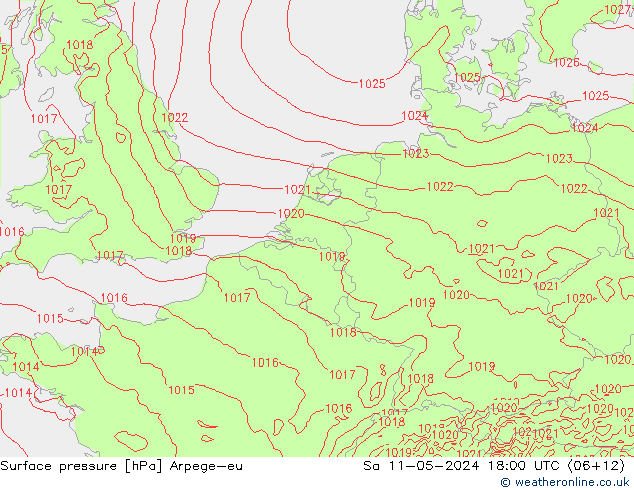 Bodendruck Arpege-eu Sa 11.05.2024 18 UTC