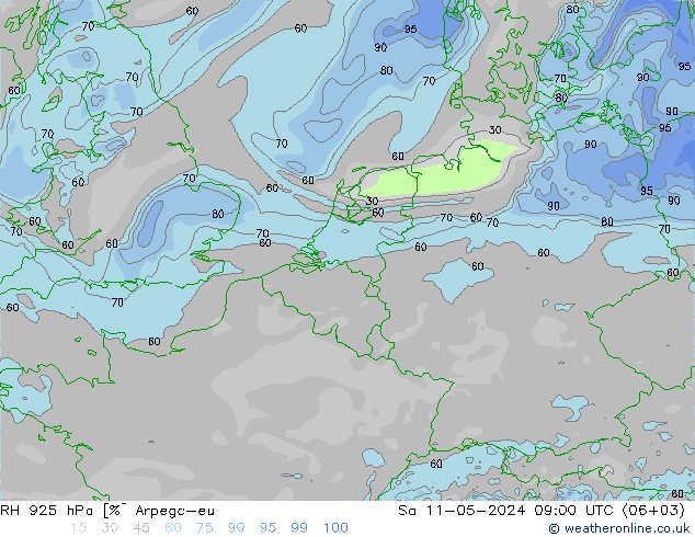 RH 925 hPa Arpege-eu Sa 11.05.2024 09 UTC