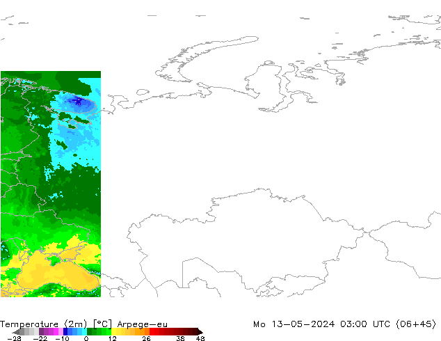 Sıcaklık Haritası (2m) Arpege-eu Pzt 13.05.2024 03 UTC