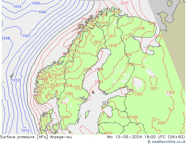 地面气压 Arpege-eu 星期一 13.05.2024 18 UTC