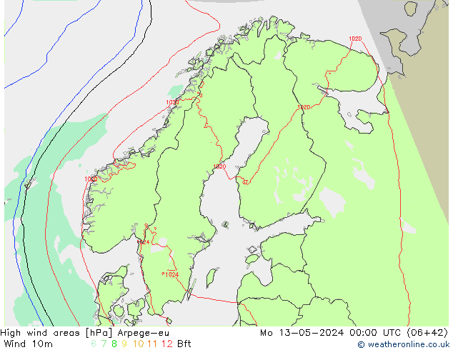 yüksek rüzgarlı alanlar Arpege-eu Pzt 13.05.2024 00 UTC
