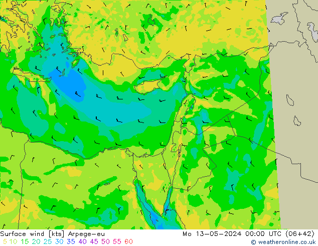 Surface wind Arpege-eu Mo 13.05.2024 00 UTC