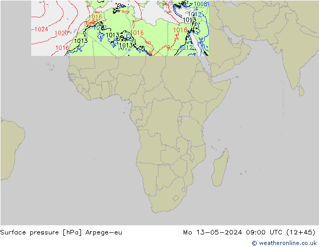 Pressione al suolo Arpege-eu lun 13.05.2024 09 UTC
